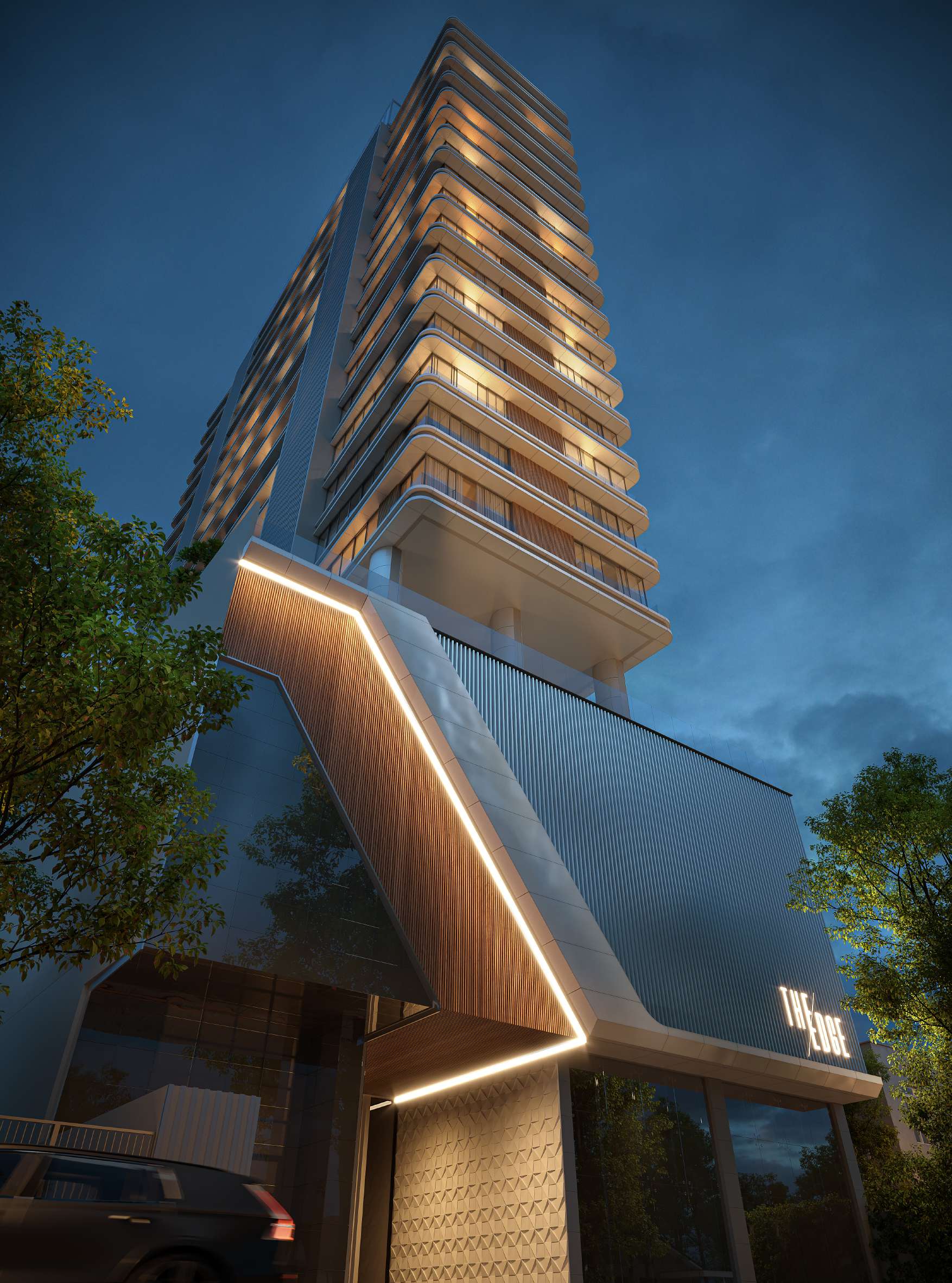Fachada noturna The Edge Tower